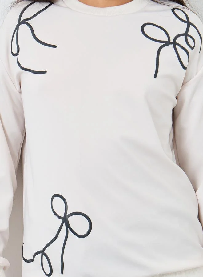 Styli Styli Teen Bow Detail Sweatshirt and Joggers Set