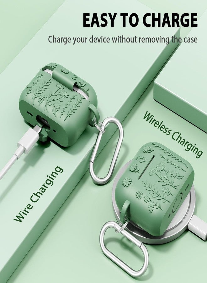 AIRSPO Airpod Pro 2nd Generation Case, 3D Floral Embossed Soft Silicone Protective Cover with Cleaner Kit for Apple Airpods Pro 2nd 1st Gen Case with Keychain (2023/2022), Green - Image 5