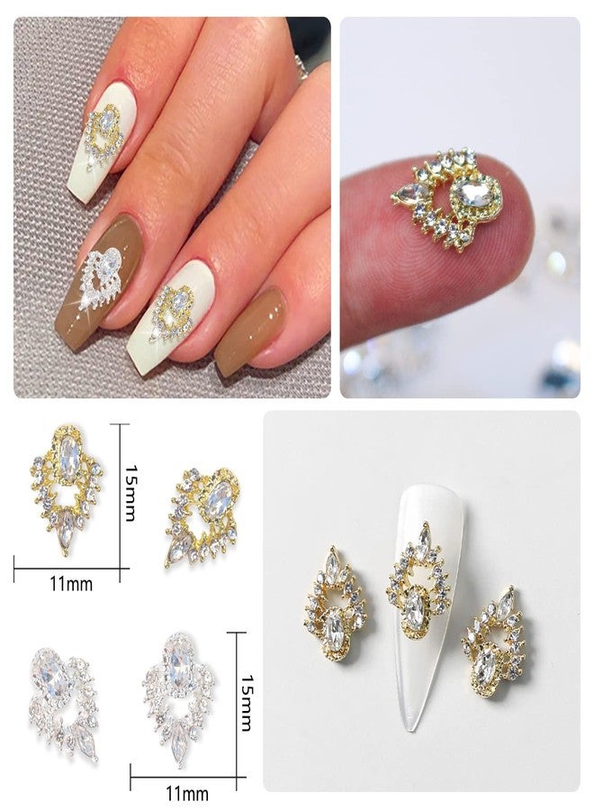 SILPECWEE 30pcs 3D Luxury Nail Charms Gold and Silver Nail Rhinestones Gems Glass Crystal Clear Nail Diamond Metal Nail Studs Nail Jewels Nail Art Decorations for Acrylic Nails - Image 2