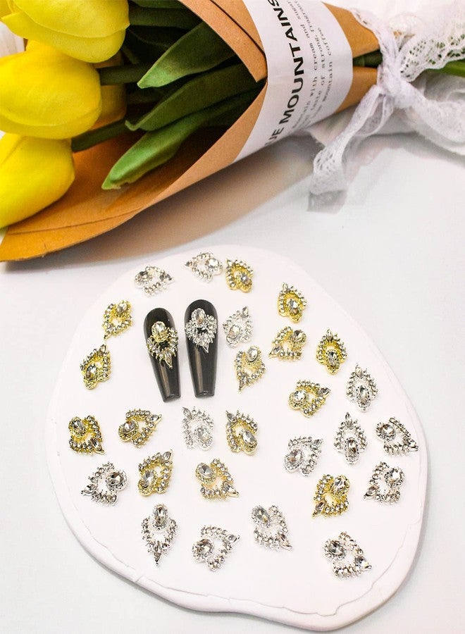 SILPECWEE 30pcs 3D Luxury Nail Charms Gold and Silver Nail Rhinestones Gems Glass Crystal Clear Nail Diamond Metal Nail Studs Nail Jewels Nail Art Decorations for Acrylic Nails - Image 4