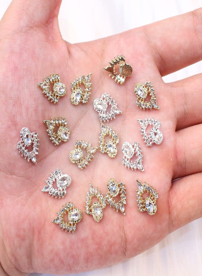 SILPECWEE 30pcs 3D Luxury Nail Charms Gold and Silver Nail Rhinestones Gems Glass Crystal Clear Nail Diamond Metal Nail Studs Nail Jewels Nail Art Decorations for Acrylic Nails - Image 3
