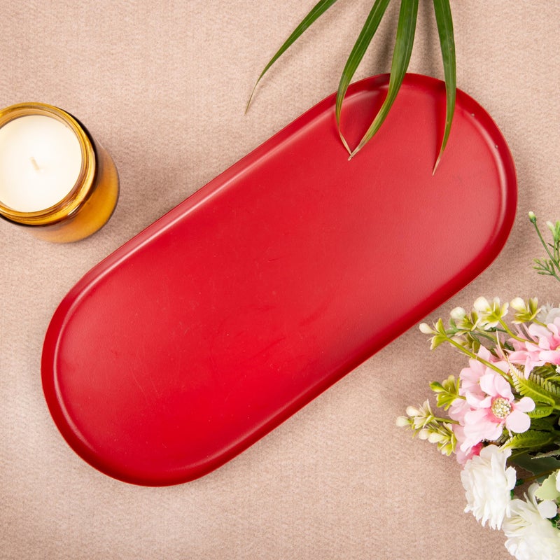 giBOX Red Metal Tray Set of 1 for Serving Drink Breakfast Dinner | Premium Rectangular Platter for Dining Table | Modern Style Multipurpose Tray 1 Pcs for Home, Kitchen, Parties - Image 4