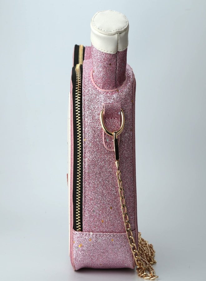 QiMing Gasoline Shoulder Handbag,Sequins PU CrossBody PursesTote Bag for Women(Pink) - Image 3