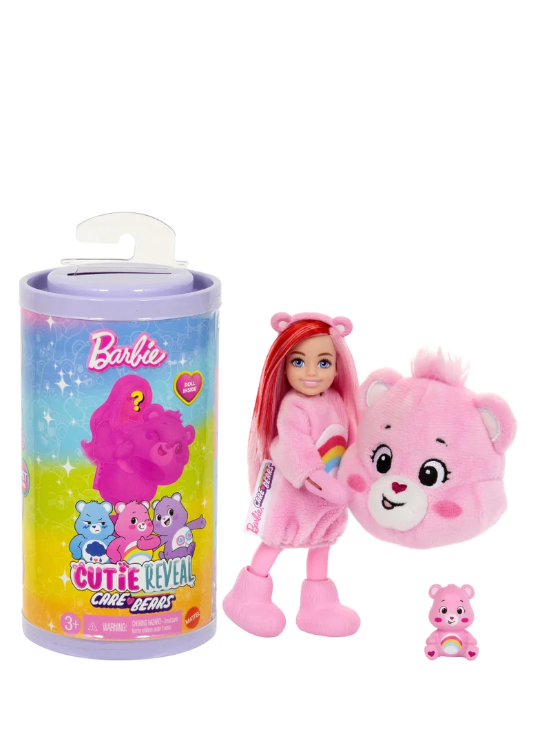 Barbie Cutie Reveal Chelsea Doll & Accessories, Care Bears Series, Small Doll with Plush Costume & 6 Surprises (Styles May Vary)