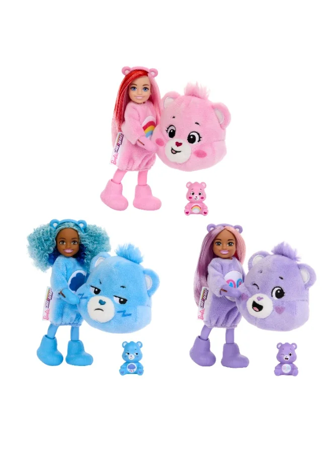 Barbie Cutie Reveal Chelsea Doll & Accessories, Care Bears Series, Small Doll with Plush Costume & 6 Surprises (Styles May Vary)