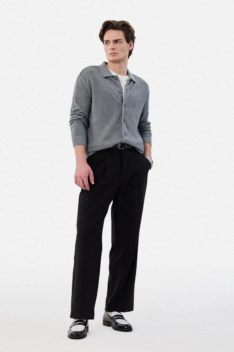 سنيتش Grey Textured Long Sleeve Regular Fit Shirt