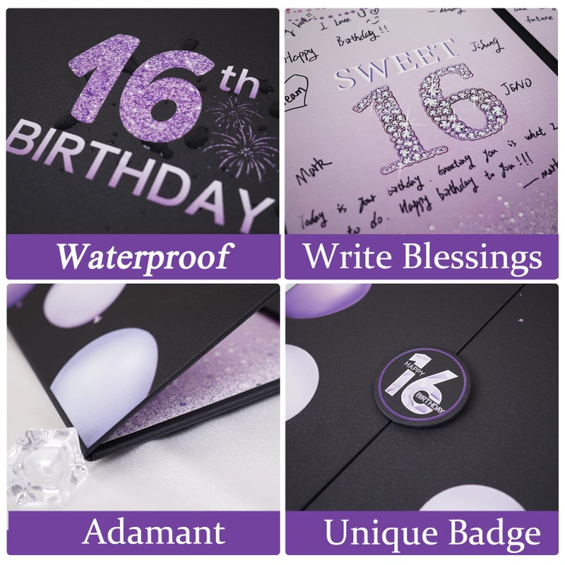 Roetyce Sweet 16 Party Decorations, Purple Sweet 16 Guest Book, 16th Birthday Decorations for Girls, Sweet 16 Birthday Gifts, Jumbo 16th Birthday Card Signature Board, 16 Years Old Bday Party Supplies - Image 3