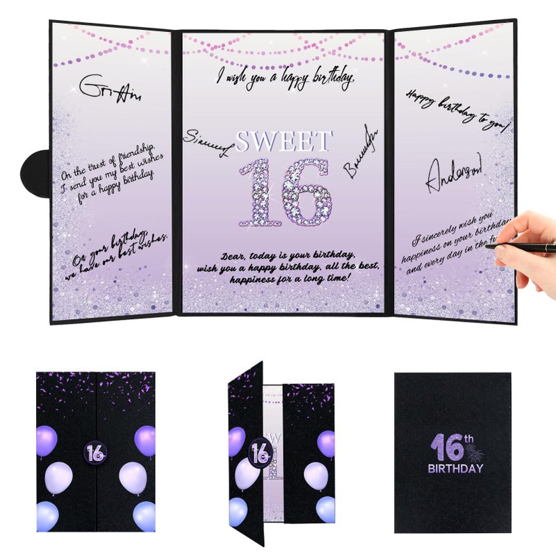 Roetyce Sweet 16 Party Decorations, Purple Sweet 16 Guest Book, 16th Birthday Decorations for Girls, Sweet 16 Birthday Gifts, Jumbo 16th Birthday Card Signature Board, 16 Years Old Bday Party Supplies - Image 1