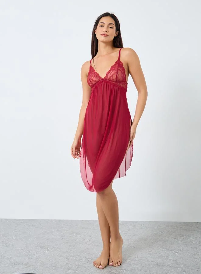 Take Two Take Two Lace Cup Mesh Slip Dress