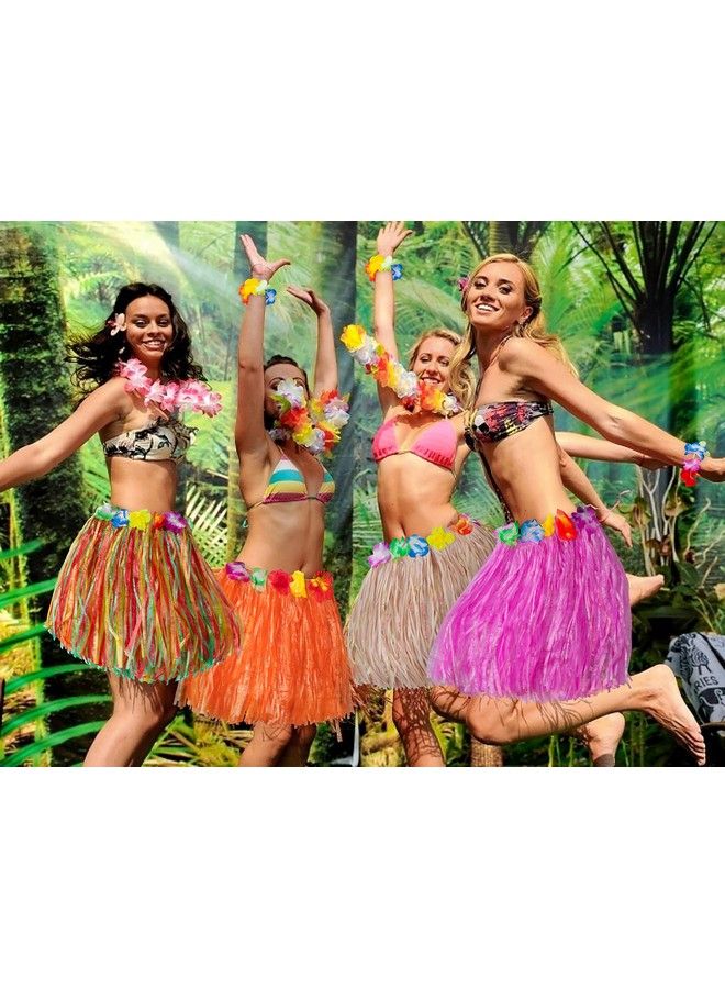 jollylife 12Pcs Hawaiian Luau Hula Skirts + 12Pcs Wristbands Hibiscus Flowers Birthday Tropical Party Decorations Favors Supplies - Image 3