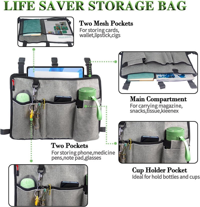 TONINT Large Walking Frame Bag with Cup Holder,Walker Tote Bag,Walker Basket,Folding Walker Attachment Hands-Free Storage Basket Mobility Aid Accessory Pouch for Elderly - Image 2