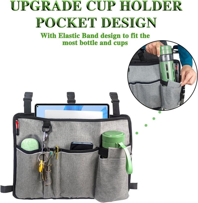 TONINT Large Walking Frame Bag with Cup Holder,Walker Tote Bag,Walker Basket,Folding Walker Attachment Hands-Free Storage Basket Mobility Aid Accessory Pouch for Elderly - Image 3
