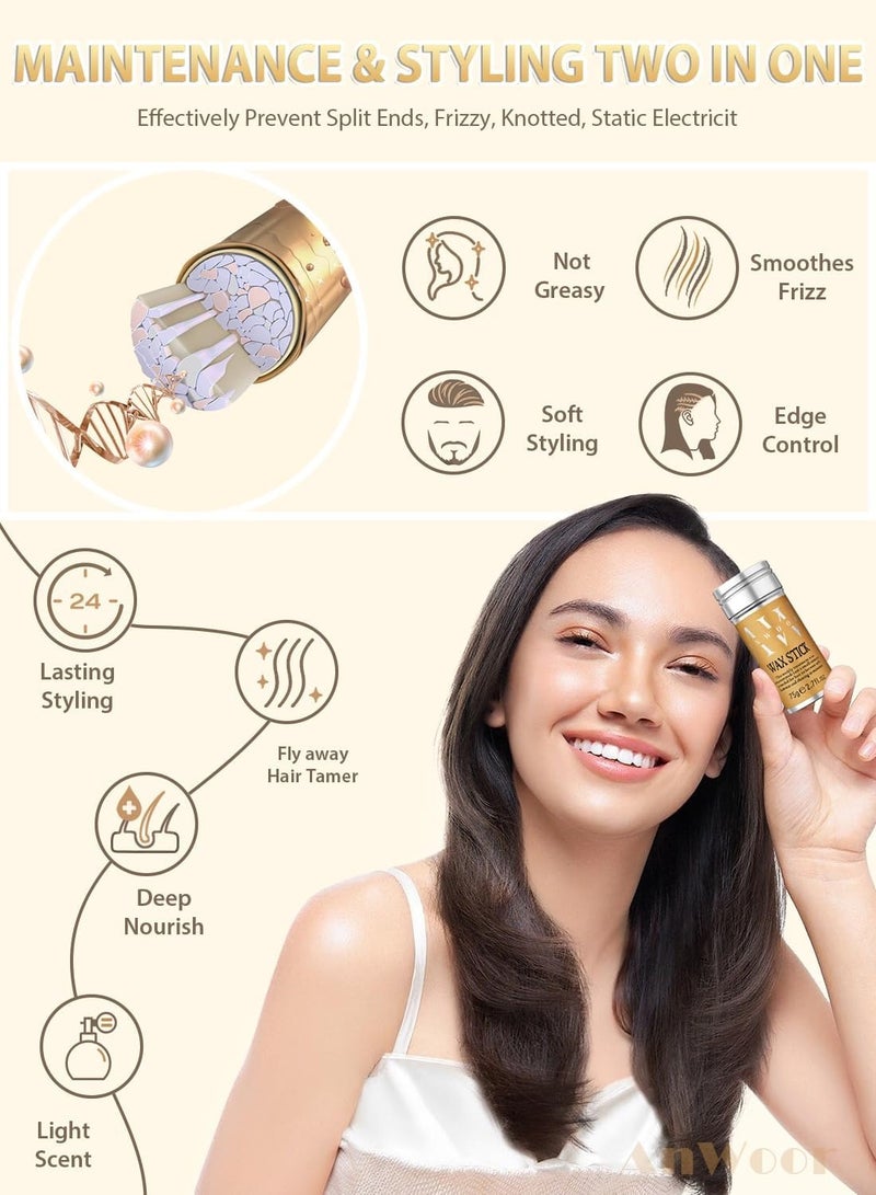 IKT 3Pcs Hair Wax Stick Set Strong and Long-Lasting Hold for Hair Non-Greasy Styling Hair Pomade Stick for Flyaways Edge Frizz Hair to Make Hair Look Neat and Tidy for Unisex  - Image 2
