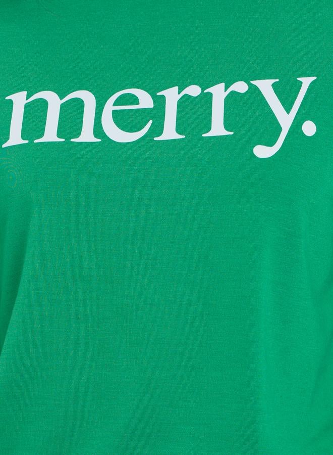 Take Two Green Merry Slogan Print Sweatshirt - Image 3