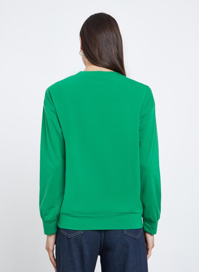 Take Two Green Merry Slogan Print Sweatshirt - Image 4