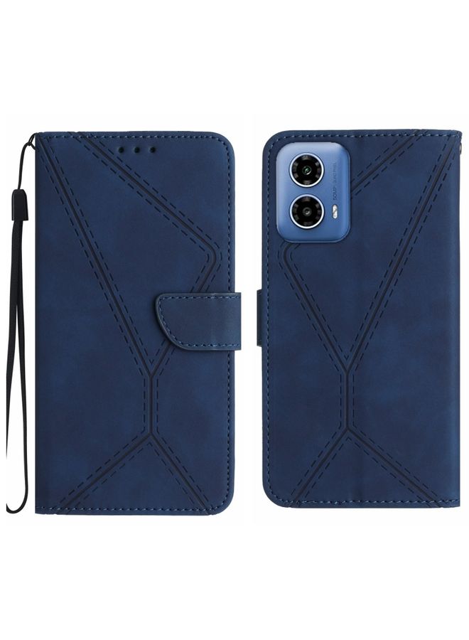Case Cover For Motorola Moto G34 5G Stitching Embossed Leather Phone Case Blue