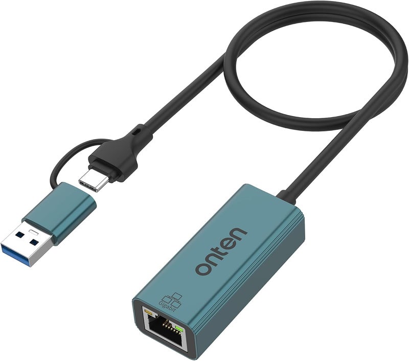 For ONTEN UE106+ Ethernet Adapter USB-A & USB-C RJ45 1000M - Image 1