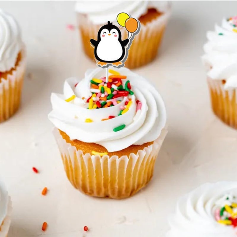 Kinyanco Penguin Birthday Party Decoration Set  2pcs Penguin Happy Birthday Banner with 16pcs Penguin Cake & Cupcake Topper  Cute Cartoon Penguin Theme Party Supplies Baby Shower Penguin Party Decor Cake Decor - Image 4