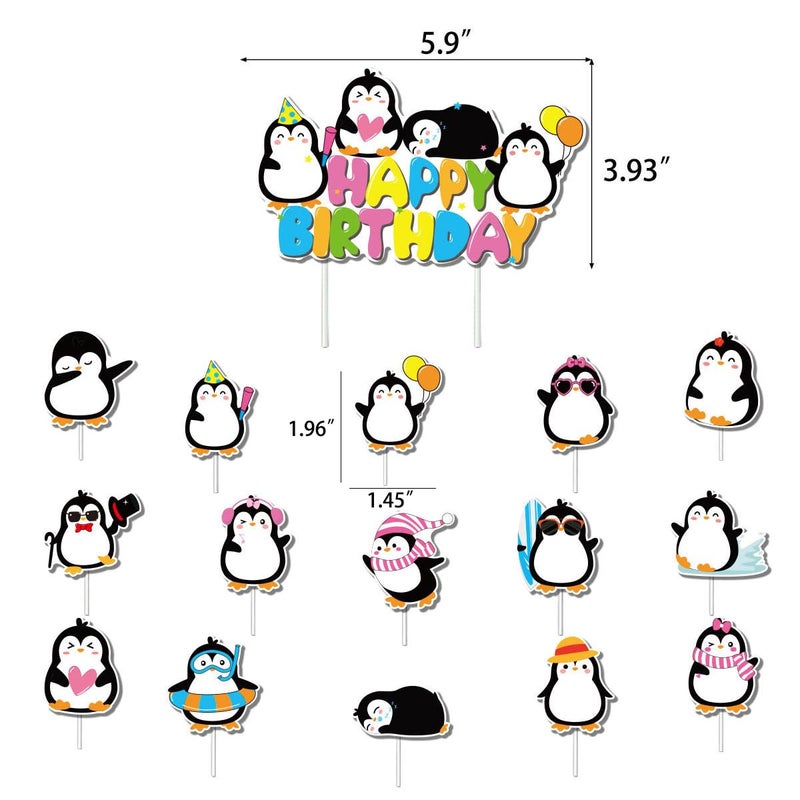 Kinyanco Penguin Birthday Party Decoration Set  2pcs Penguin Happy Birthday Banner with 16pcs Penguin Cake & Cupcake Topper  Cute Cartoon Penguin Theme Party Supplies Baby Shower Penguin Party Decor Cake Decor - Image 3
