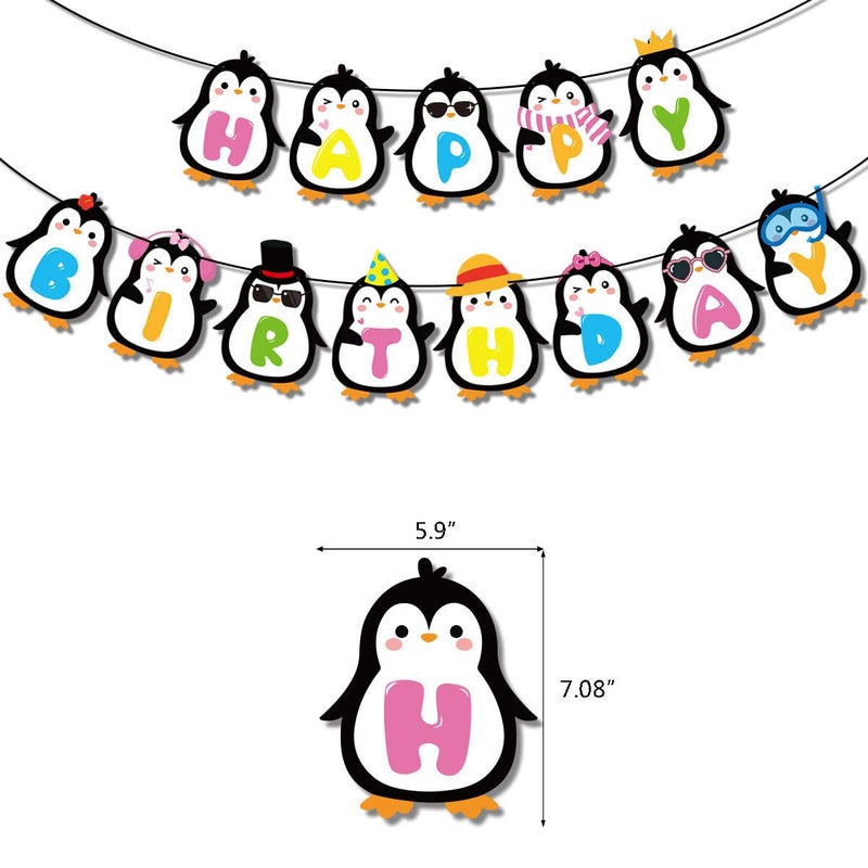 Kinyanco Penguin Birthday Party Decoration Set  2pcs Penguin Happy Birthday Banner with 16pcs Penguin Cake & Cupcake Topper  Cute Cartoon Penguin Theme Party Supplies Baby Shower Penguin Party Decor Cake Decor - Image 2