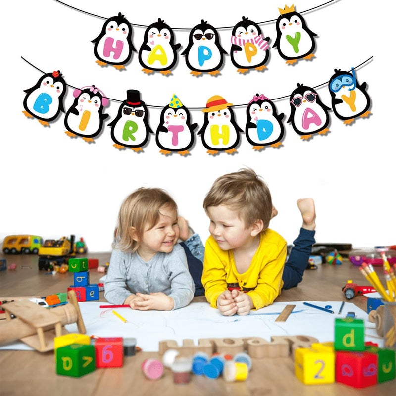 Kinyanco Penguin Birthday Party Decoration Set  2pcs Penguin Happy Birthday Banner with 16pcs Penguin Cake & Cupcake Topper  Cute Cartoon Penguin Theme Party Supplies Baby Shower Penguin Party Decor Cake Decor - Image 5