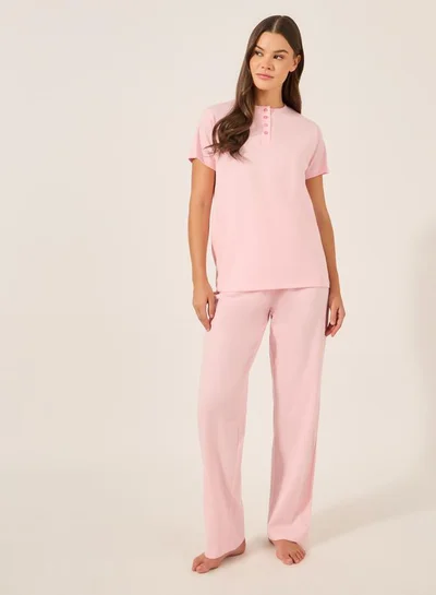 Styli Pink Knitted T-Shirt and Pyjama Set