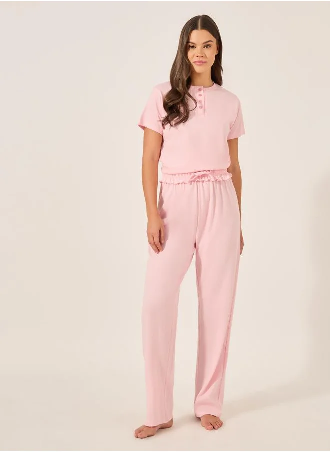 Styli Styli Pink Knitted T-Shirt and Pyjama Set