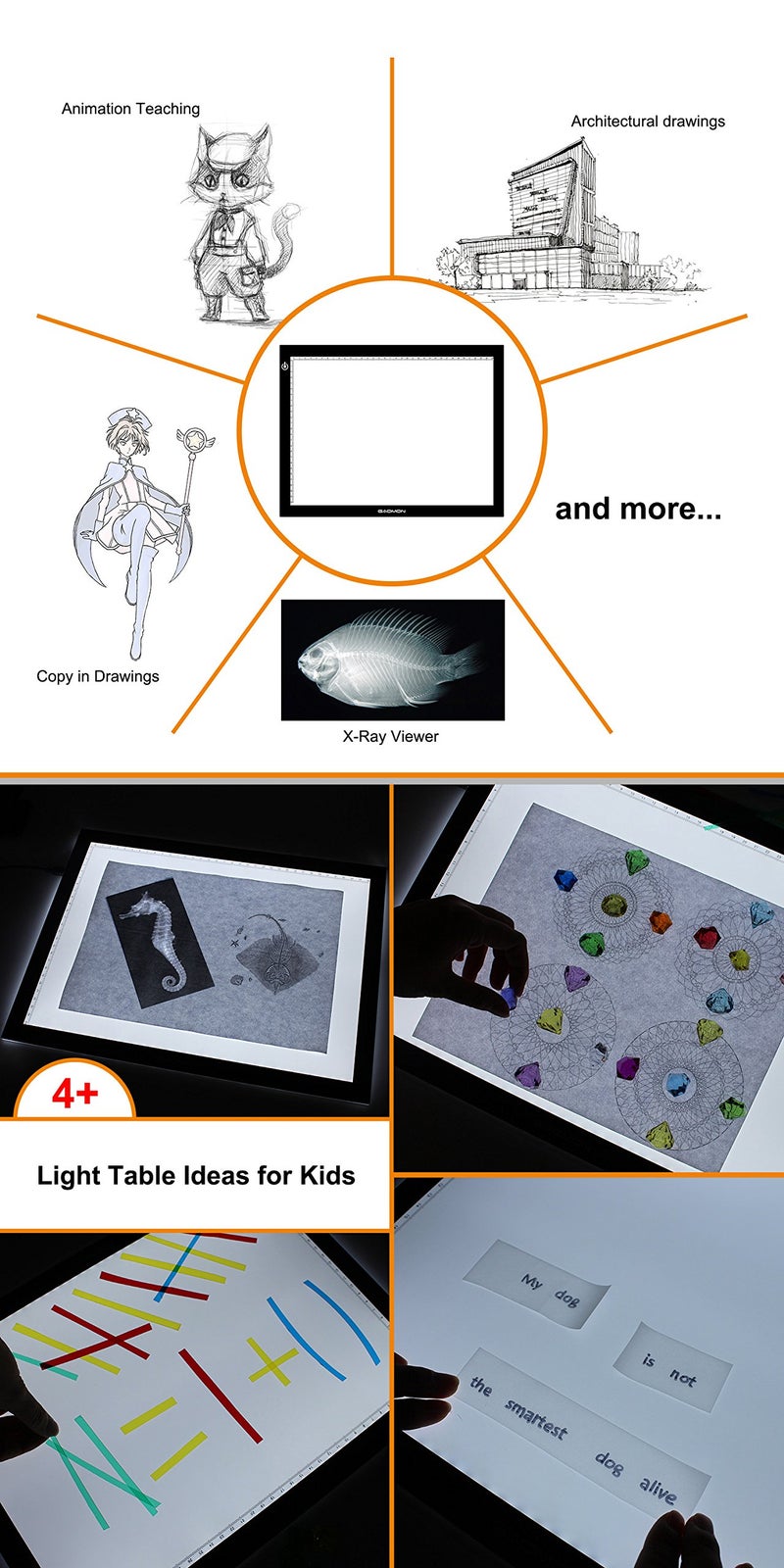 GAOMON B4 Size LED Light Box 5 Millimeters Ultrathin Light Pad USB Art Tracing Board for Sketch Copy and Handwork - GB4 - Image 4
