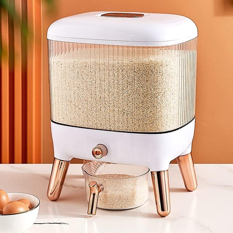 Genaric EVVIX Plastic 10KG Rice, Flour, Dry Food Storage Container, Decimeter With Lid And Measuring Cup, Large Food Storage Container, Airtight Dry Food Dispenser, Whole Wheat Rice Storage Box, White