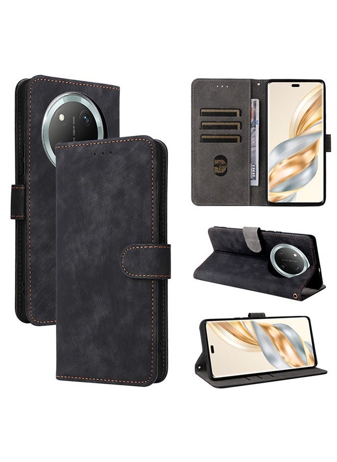 FLABOX Compatible with Honor X9c 5G (Hon X60 PRO 5G )  Leather Magnetic Flip Back Cover Foldable Cover Card Holder Slot Wallet Case for Honor X9c 5G,Black  - Image 1