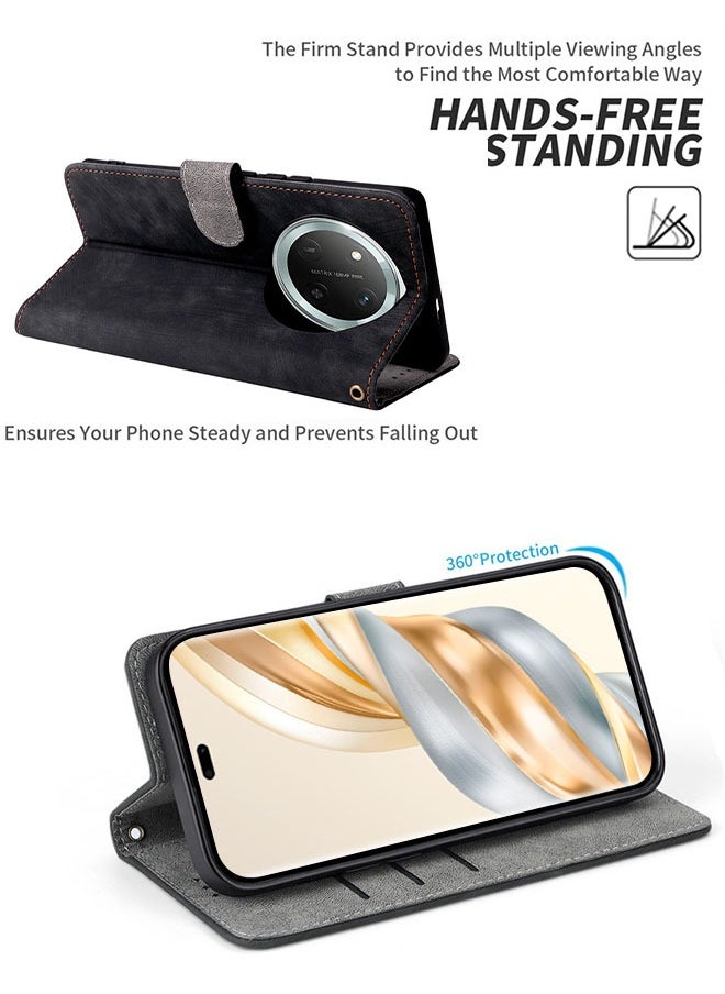 FLABOX Compatible with Honor X9c 5G (Hon X60 PRO 5G )  Leather Magnetic Flip Back Cover Foldable Cover Card Holder Slot Wallet Case for Honor X9c 5G,Black  - Image 3