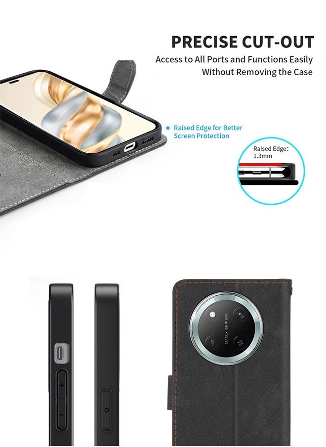 FLABOX Compatible with Honor X9c 5G (Hon X60 PRO 5G )  Leather Magnetic Flip Back Cover Foldable Cover Card Holder Slot Wallet Case for Honor X9c 5G,Black  - Image 4
