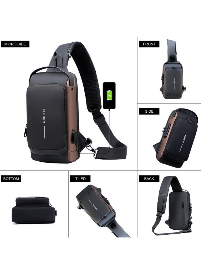 FASHION Anti-theft Sling Bag Business Men Bag Chest Crossbody bags with USB Charging Port Waterproof Small Backpack for Outdoor Work Hiking Running Sport Travel Bag Sports Car Styling (Black) - Image 5