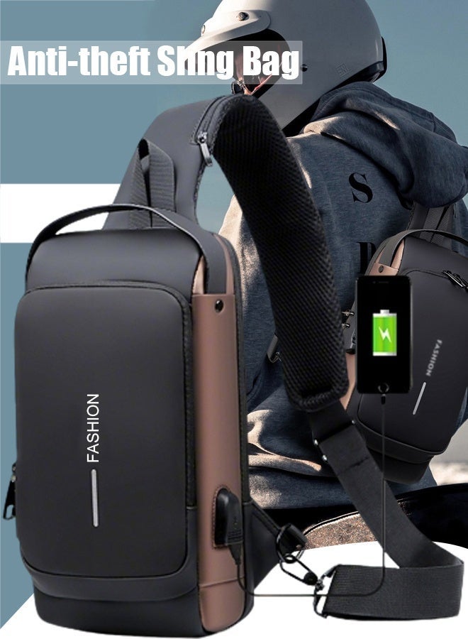 FASHION Anti-theft Sling Bag Business Men Bag Chest Crossbody bags with USB Charging Port Waterproof Small Backpack for Outdoor Work Hiking Running Sport Travel Bag Sports Car Styling (Black) - Image 1