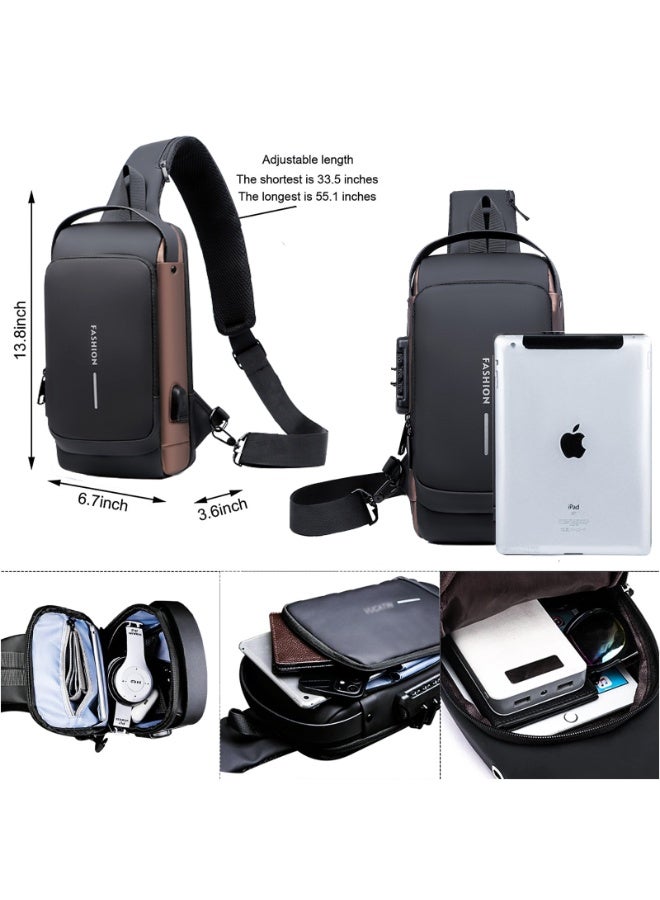 FASHION Anti-theft Sling Bag Business Men Bag Chest Crossbody bags with USB Charging Port Waterproof Small Backpack for Outdoor Work Hiking Running Sport Travel Bag Sports Car Styling (Black) - Image 3