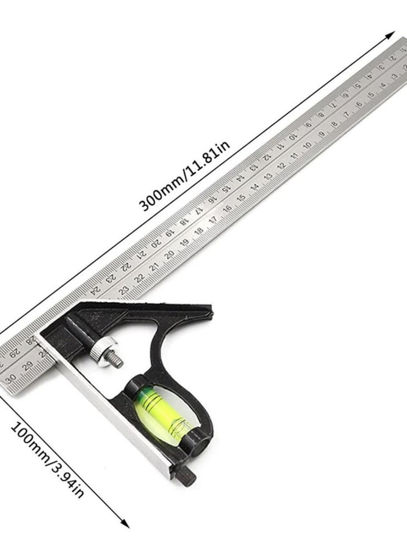 GGOOT DIY Precise Stainless Steel Measuring Tools Aluminium Combination Mobile Square Workshop Hardware Angle Spirit Level 12" 300mm - Image 2