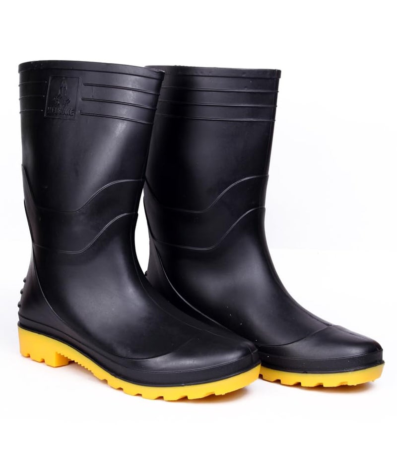 Hillson Welcome Gumboot | Waterproof, Anti-Skid, Comfortable Sole, Black & Yellow, Protection against Oil, Acid, Chemicals | Size 08 INDIA/UK - Image 1