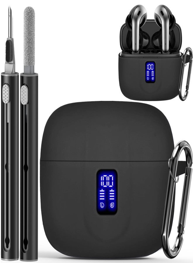 Wowwat Earbuds Case Cover Compatible with TAGRY X08 - Silicone Protective Case with Keychain, with LED Display Window, with Charging Hole, Anti-Shatter & Anti-Scratch - Black - Image 1
