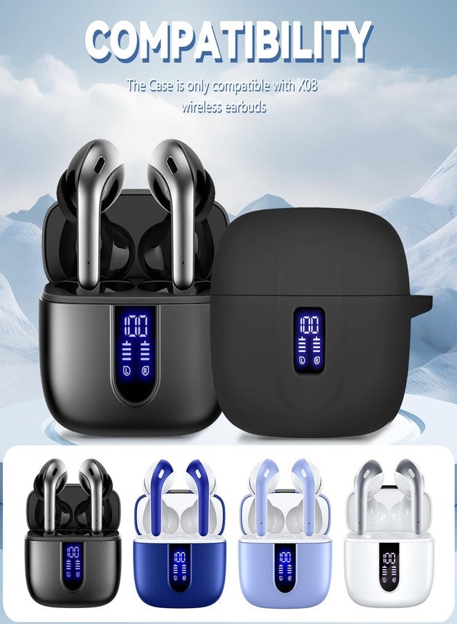 Wowwat Earbuds Case Cover Compatible with TAGRY X08 - Silicone Protective Case with Keychain, with LED Display Window, with Charging Hole, Anti-Shatter & Anti-Scratch - Black - Image 2