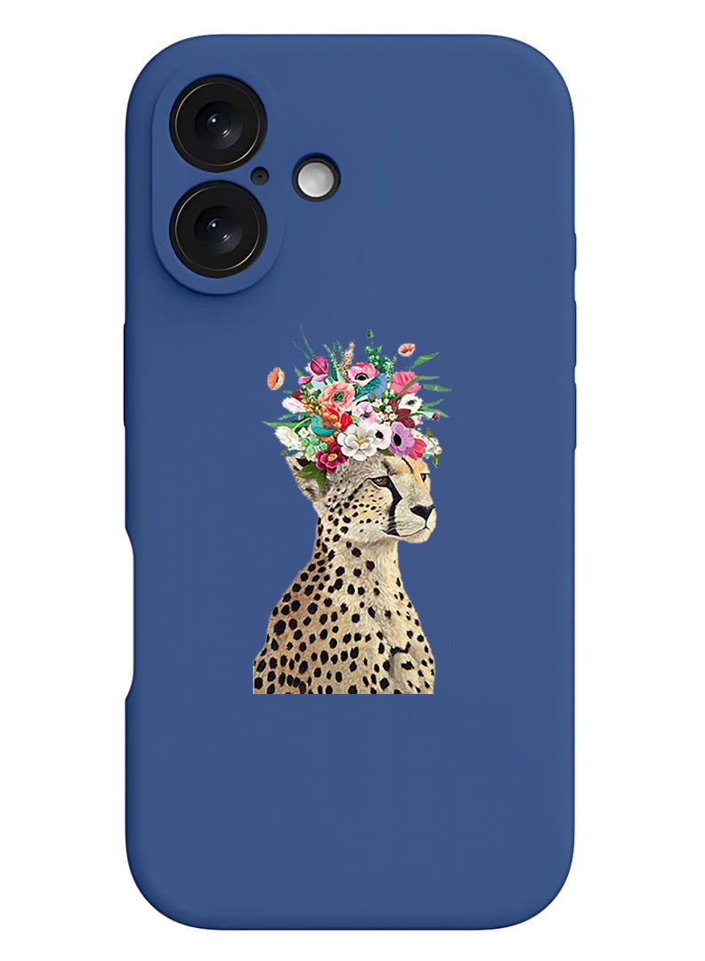 Theodor iPhone 16 Blue Protective Slim Fit Case Liquid Silicone Cover with Full Body Protection Anti-Scratch Shockproof Case For iPhone - Cheetah Flower - Image 1