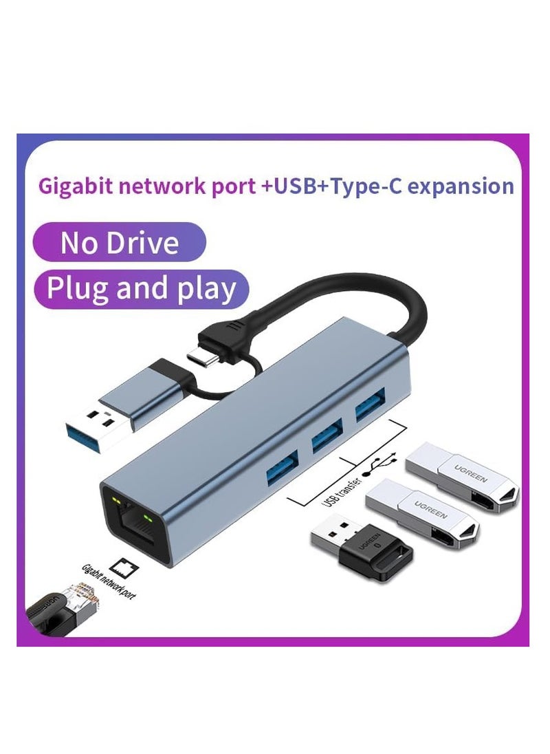ماركة غير محددة منفذ USB+Type C 2 في 1 إلى LAN (Gigabit) + موزع USB C إلى HDMI، 3*قارئ بطاقات USB 3.0 SD/TF، ​​متوافق مع أجهزة الكمبيوتر المحمولة USB C وأجهزة أخرى من النوع C  - Image 4