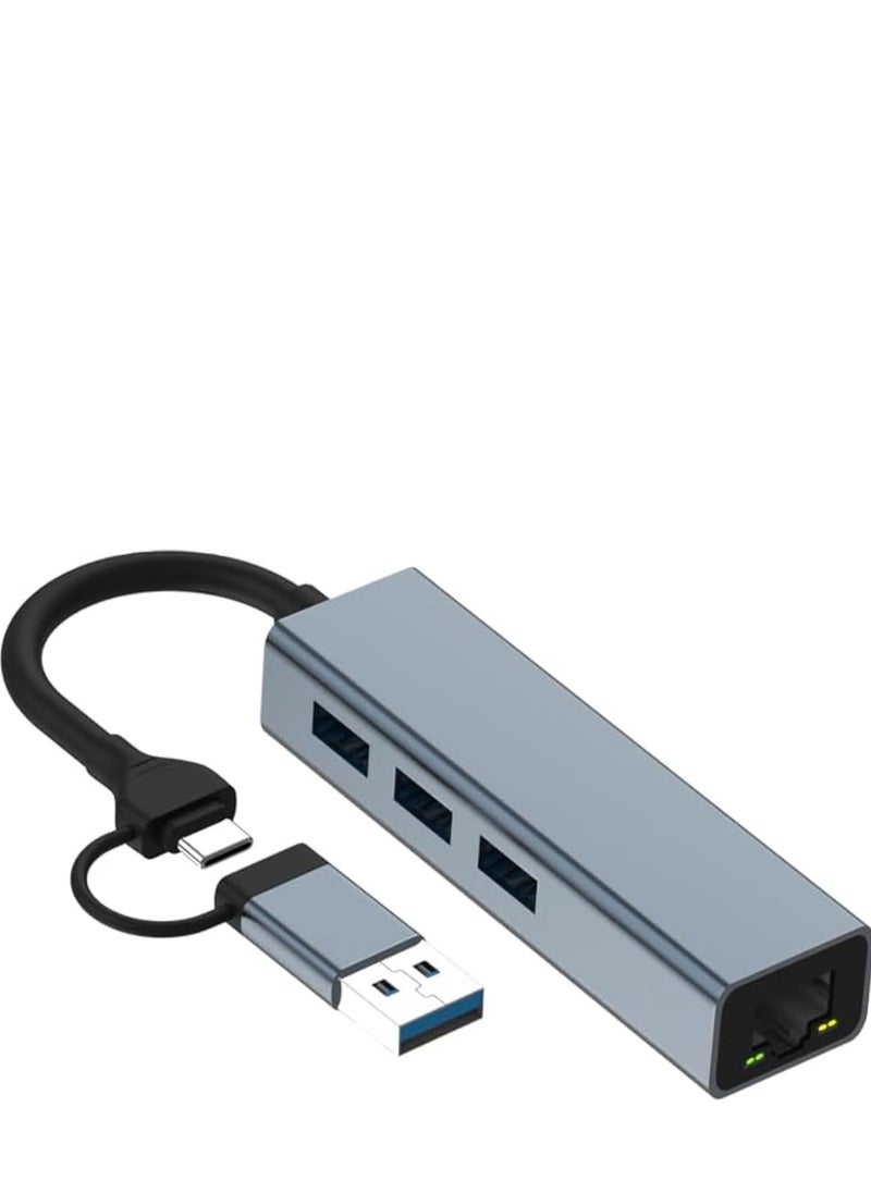 ماركة غير محددة منفذ USB+Type C 2 في 1 إلى LAN (Gigabit) + موزع USB C إلى HDMI، 3*قارئ بطاقات USB 3.0 SD/TF، ​​متوافق مع أجهزة الكمبيوتر المحمولة USB C وأجهزة أخرى من النوع C  - Image 1