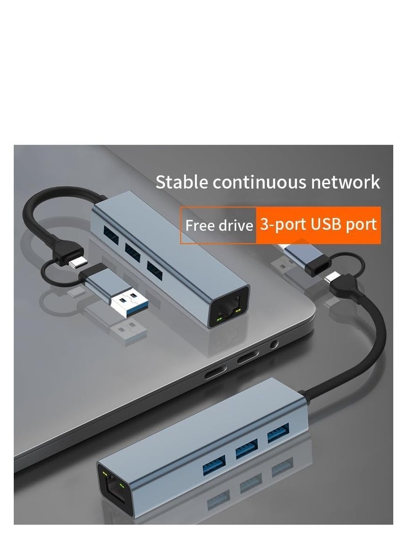 ماركة غير محددة منفذ USB+Type C 2 في 1 إلى LAN (Gigabit) + موزع USB C إلى HDMI، 3*قارئ بطاقات USB 3.0 SD/TF، ​​متوافق مع أجهزة الكمبيوتر المحمولة USB C وأجهزة أخرى من النوع C  - Image 3