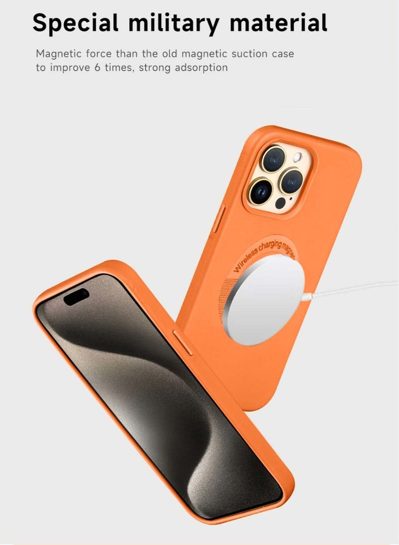 Techie Apple iPhone 15 Pro Max Magsafe Magnetic Leather back Cover Case with Inner Microfiber - Mustard Orange - Image 3