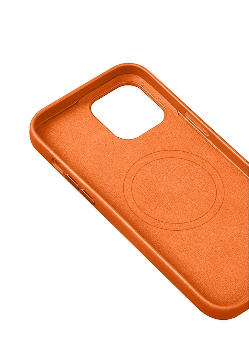 Techie Apple iPhone 15 Pro Max Magsafe Magnetic Leather back Cover Case with Inner Microfiber - Mustard Orange - Image 5