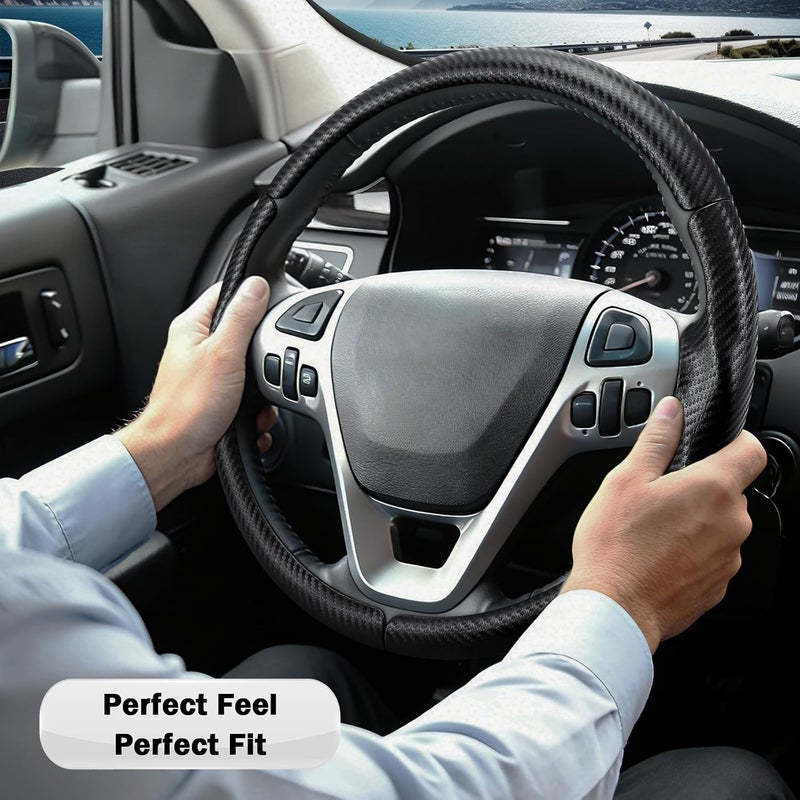 Aotoyou غطاء عجلة القيادة لسيارات Ford Explorer 2011-2019/ Edge 2011-2014/ Flex 2013-2019/ Taurus 2013-2019، مزود بحماية إضافية (جلد أسود مات) - Image 5