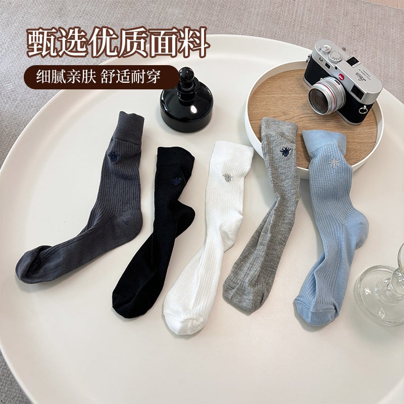 Summer Mid-Tube Thin Womens Socks with Bee Pattern White  - Image 5
