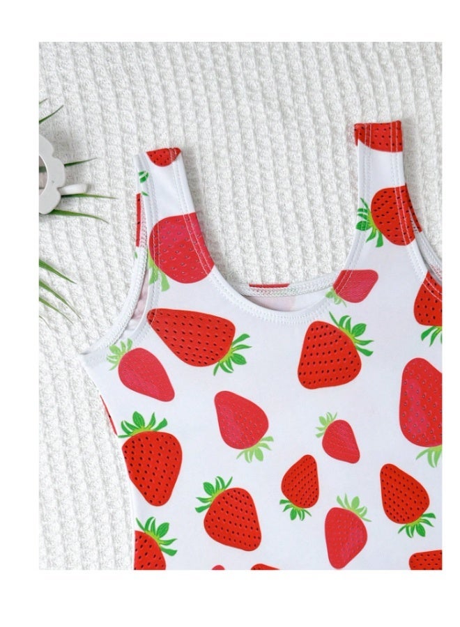 Girls' strawberry print swimsuit - white and red (9-12 months) - Image 2