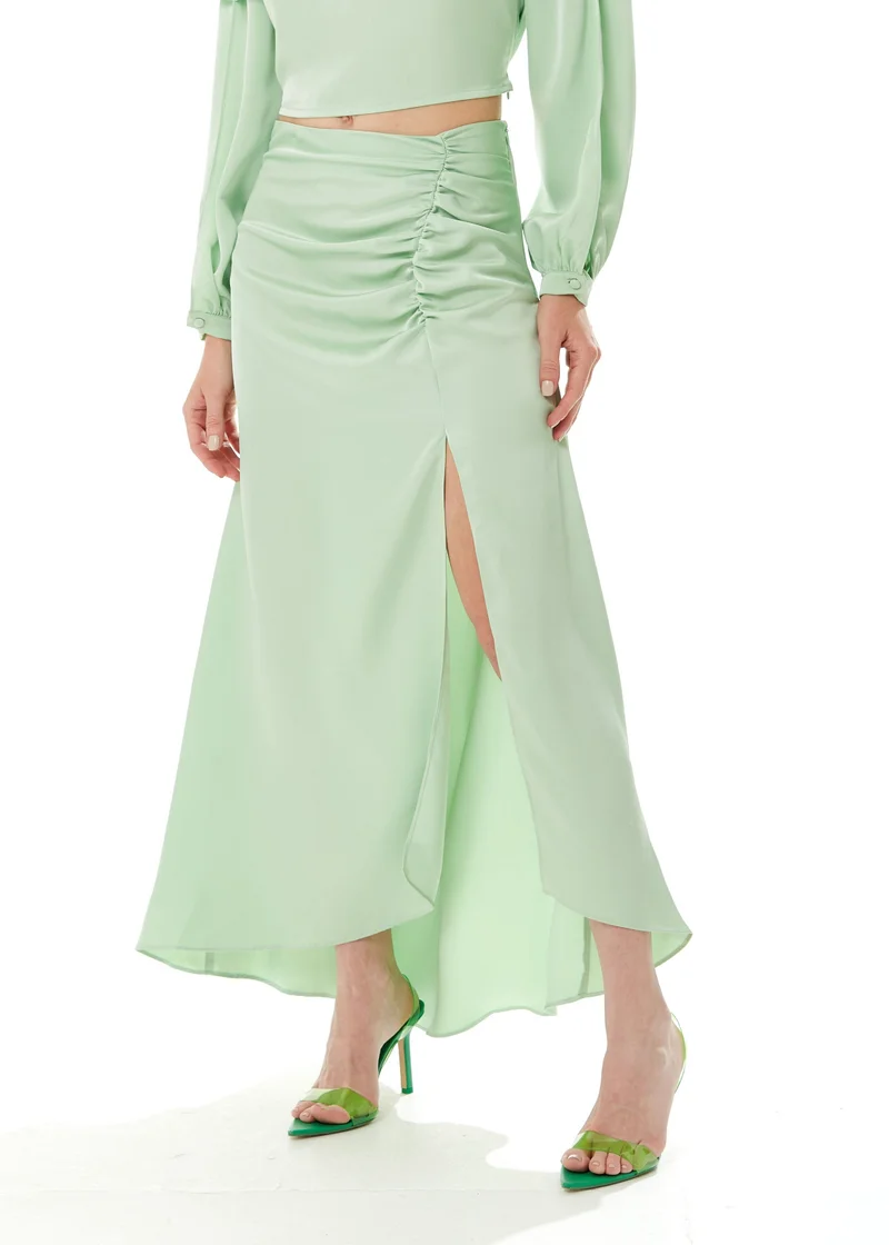 Liquorish Gathered Detail Skirt In Mint Green