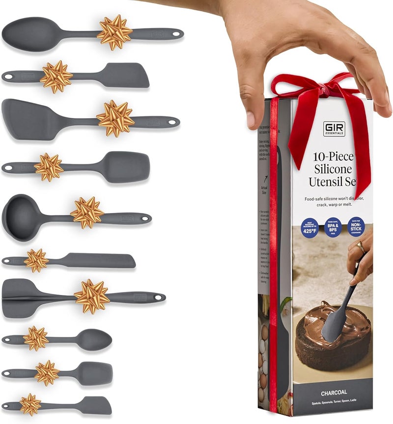 Get It Right GIR: 10 Piece Silicone Essentials Kitchen utensils set - Ladle, Spatula, Flip, Spoon & Spoonula - Non toxic cooking utensils for Nonstick Cookware, Cooking and Baking - Charcoal - Image 1